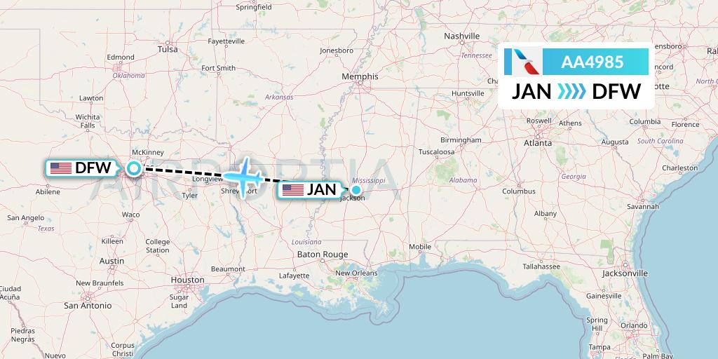 AA4985 American Airlines Flight Map: Jackson to Dallas