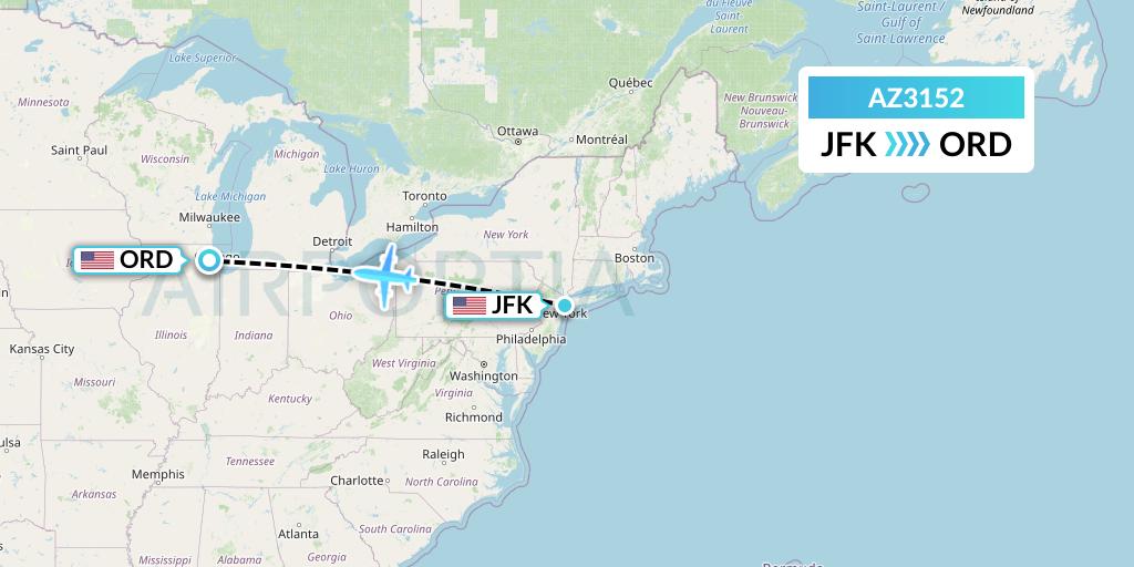 AZ3152 ITA Airways Flight Map: New York to Chicago