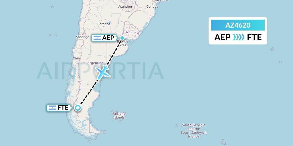 AZ4620 ITA Airways Flight Map: Buenos Aires to El Calafate
