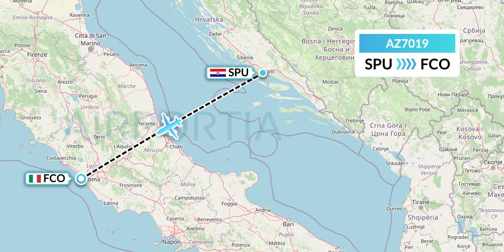AZ7019 ITA Airways Flight Map: Split to Rome