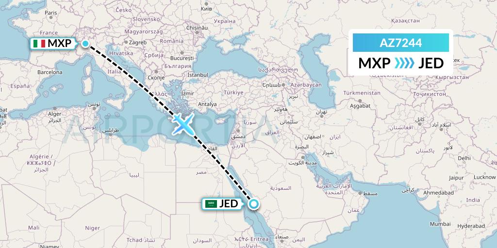 AZ7244 ITA Airways Flight Map: Milan to Jeddah