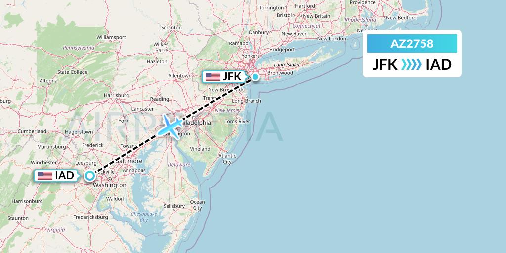 AZ2758 ITA Airways Flight Map: New York to Washington