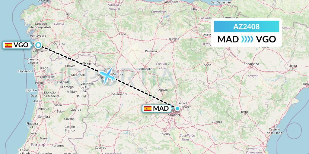 AZ2408 ITA Airways Flight Map: Madrid to Vigo