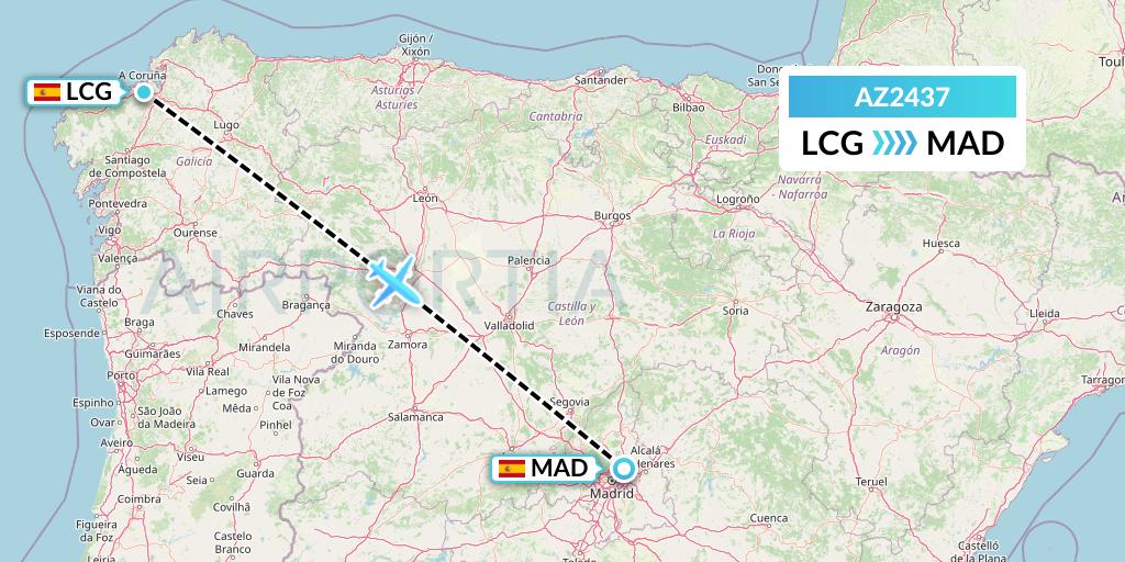 AZ2437 ITA Airways Flight Map: A Coruna to Madrid