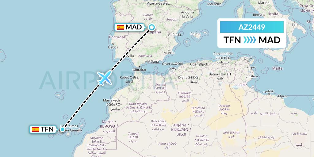 AZ2449 ITA Airways Flight Map: Tenerife to Madrid