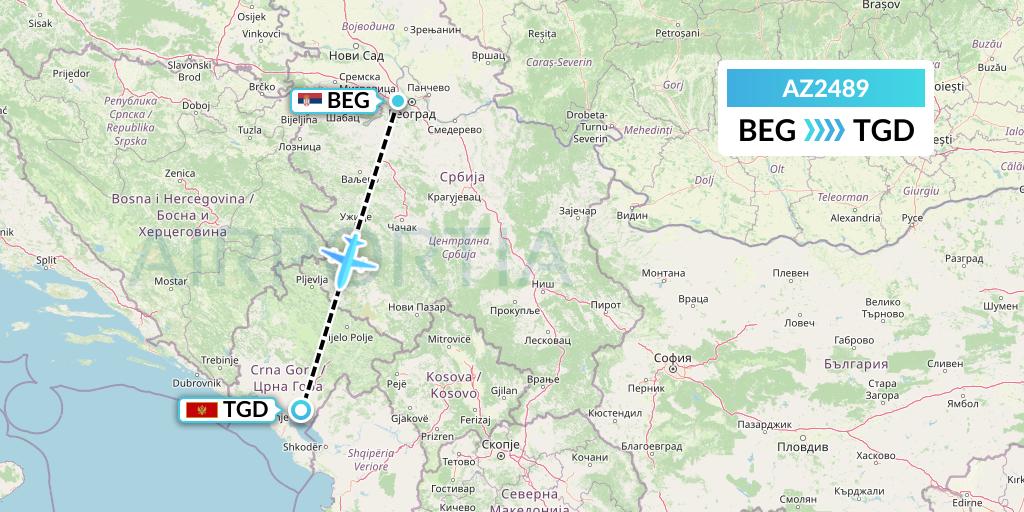 AZ2489 ITA Airways Flight Map: Belgrade to Podgorica
