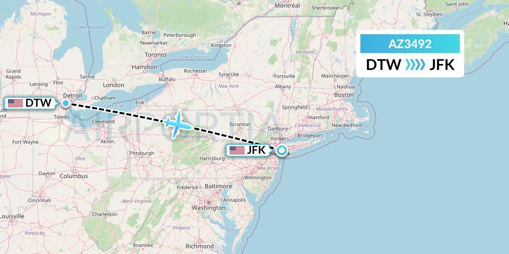 AZ3492 ITA Airways Flight Map: Detroit to New York