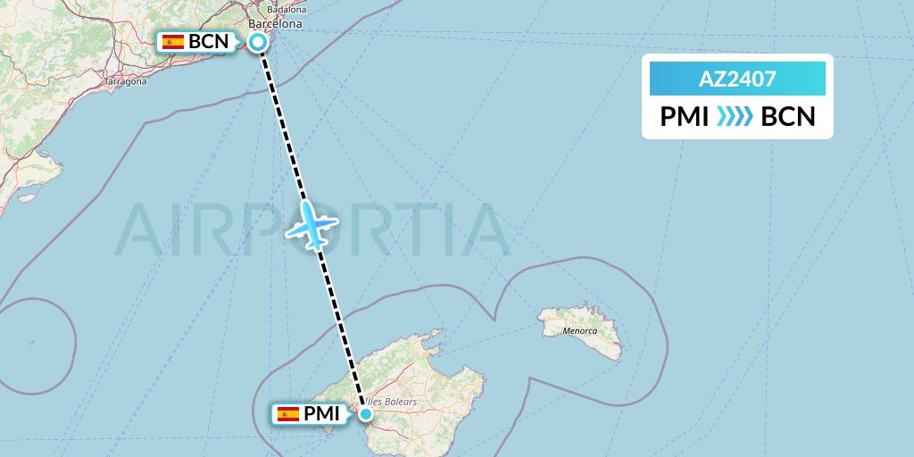 AZ2407 ITA Airways Flight Map: Palma de Mallorca to Barcelona