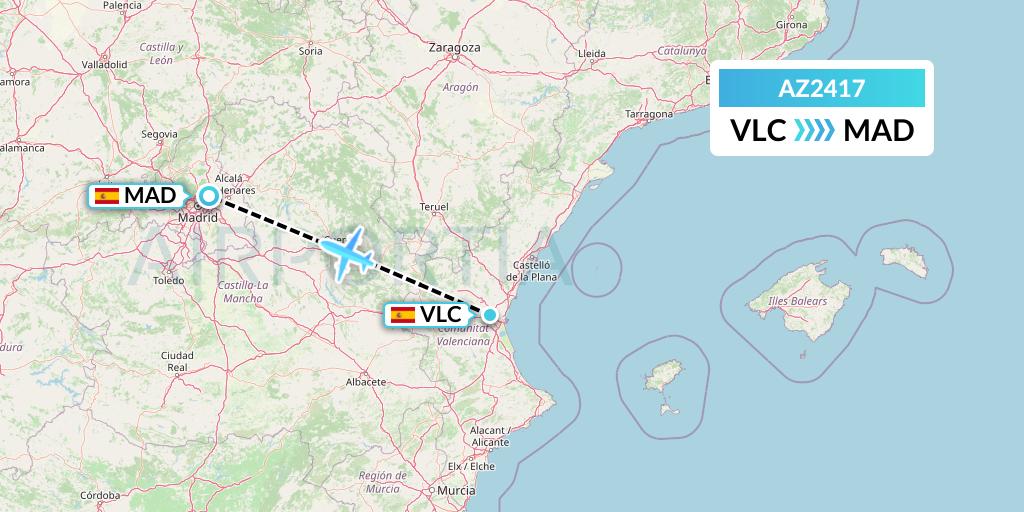 AZ2417 ITA Airways Flight Map: Valencia to Madrid
