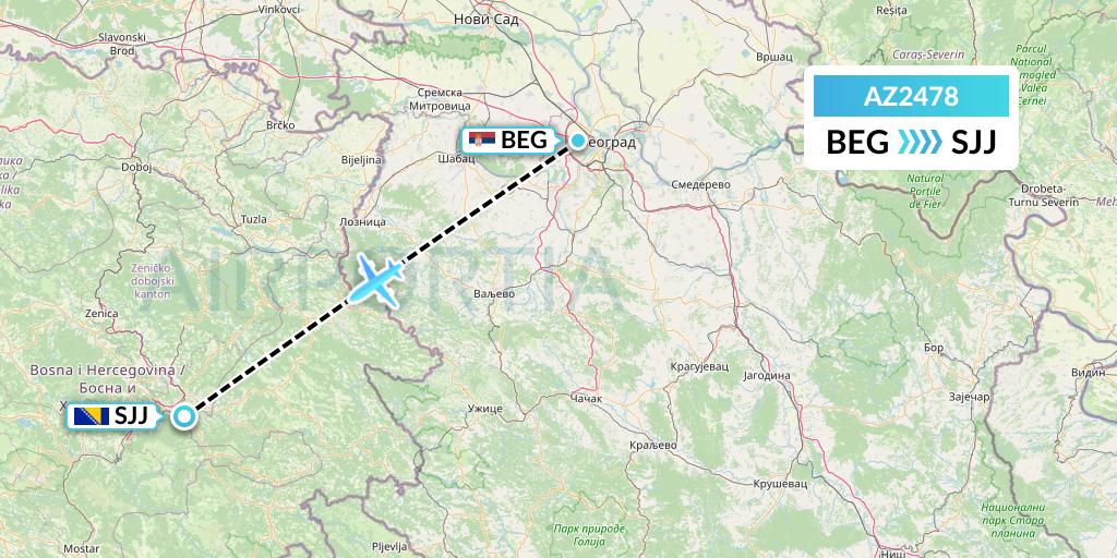 AZ2478 ITA Airways Flight Map: Belgrade to Sarajevo