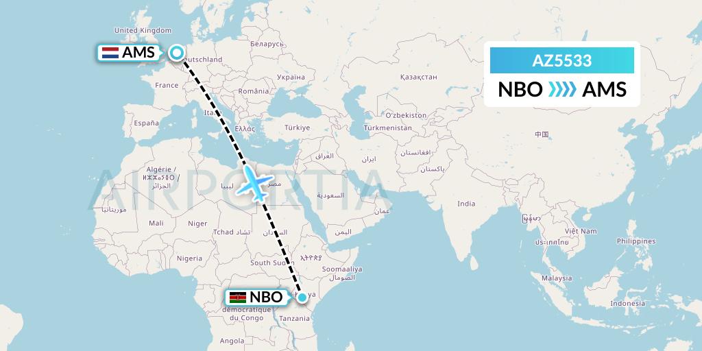 AZ5533 ITA Airways Flight Map: Nairobi to Amsterdam