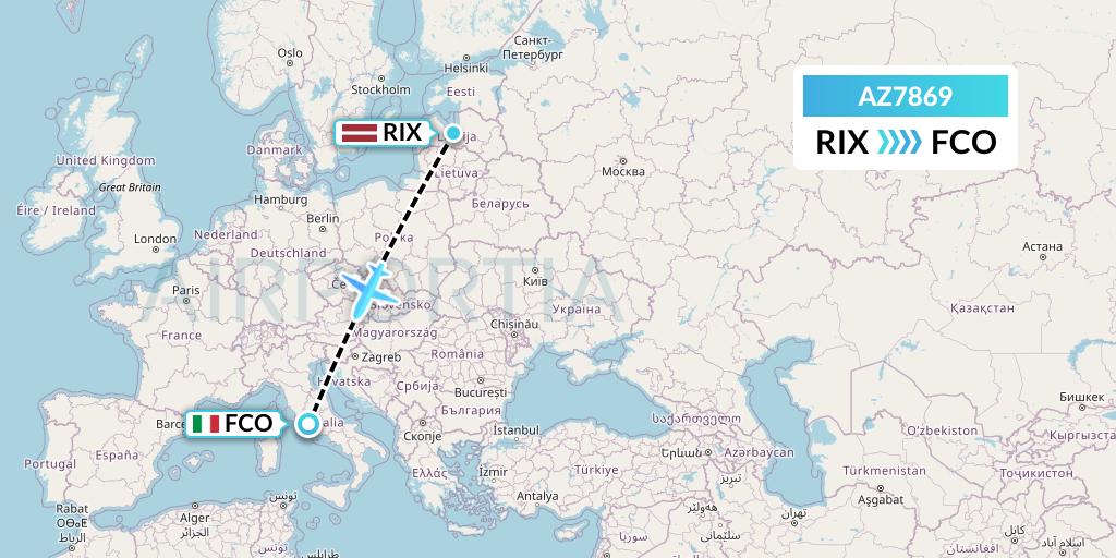 AZ7869 ITA Airways Flight Map: Riga to Rome