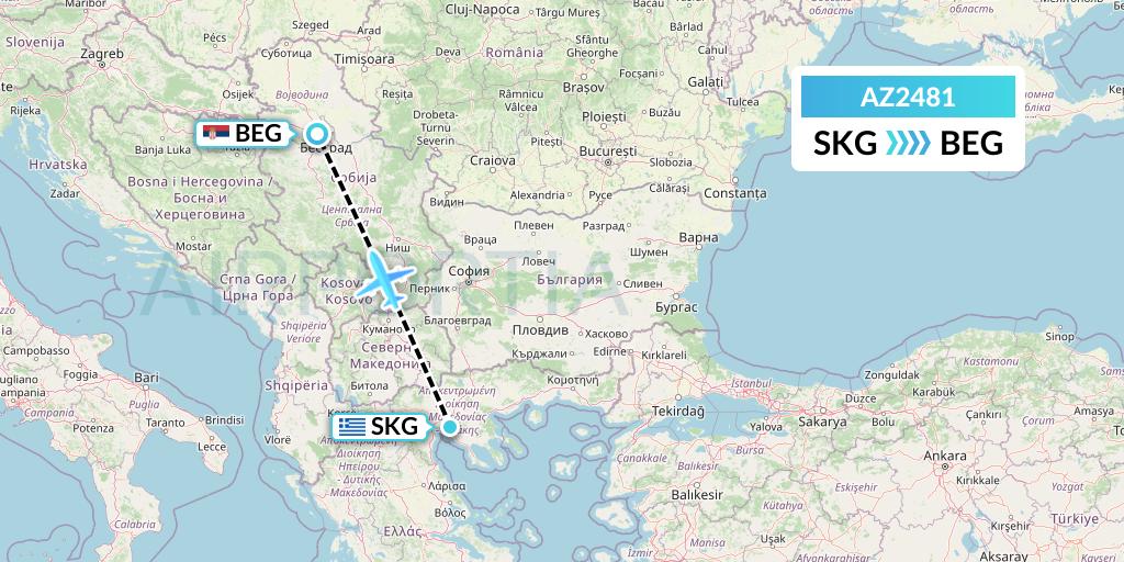 AZ2481 ITA Airways Flight Map: Thessaloniki to Belgrade