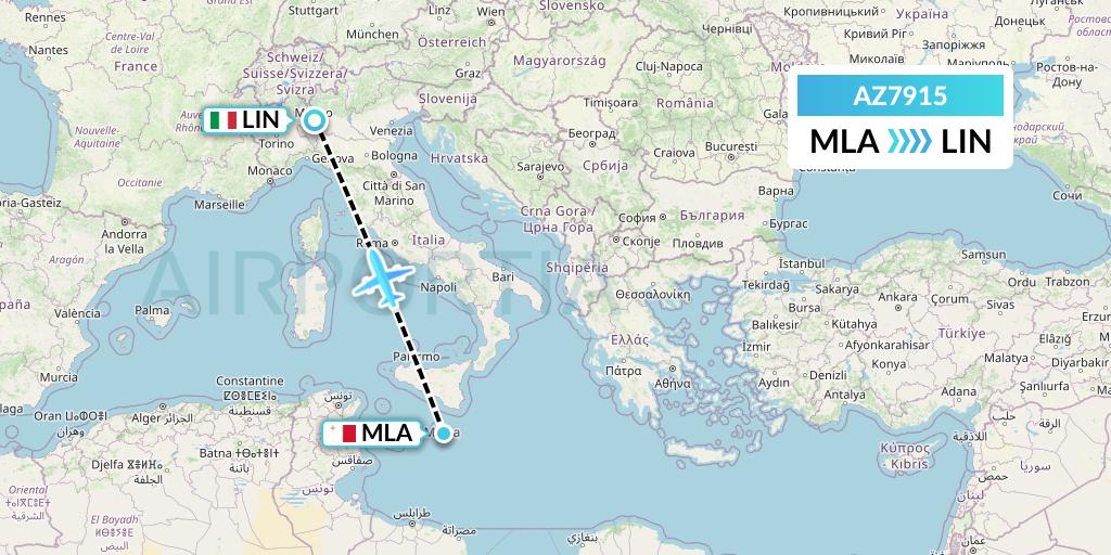 AZ7915 ITA Airways Flight Map: Malta to Milan