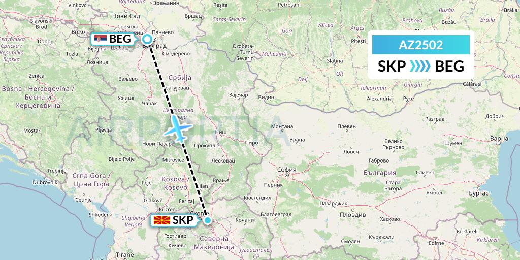 AZ2502 ITA Airways Flight Map: Skopje to Belgrade