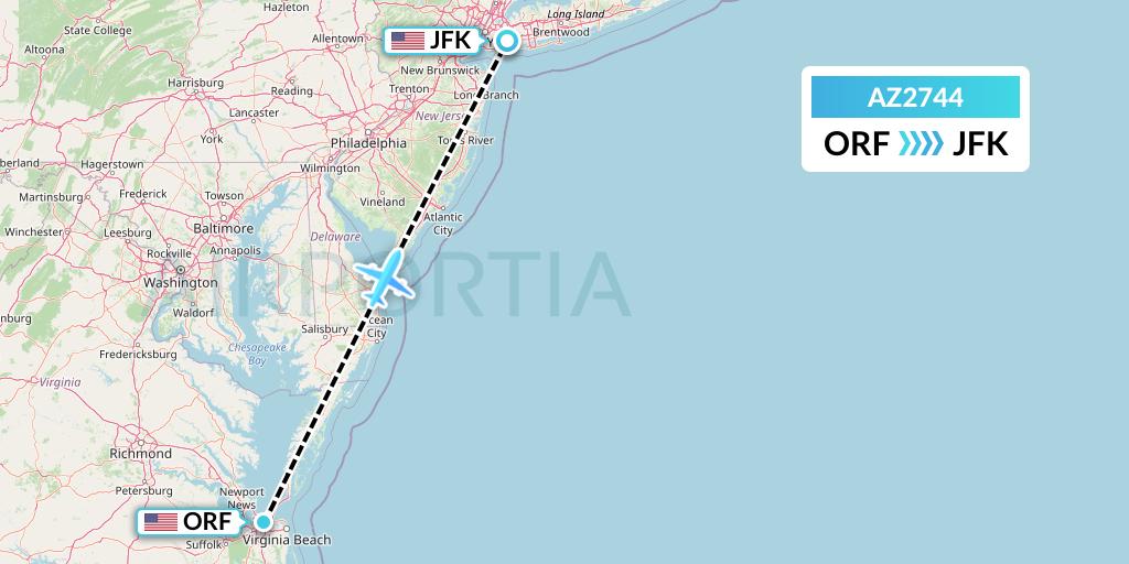 AZ2744 ITA Airways Flight Map: Norfolk to New York