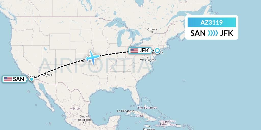 AZ3119 ITA Airways Flight Map: San Diego to New York