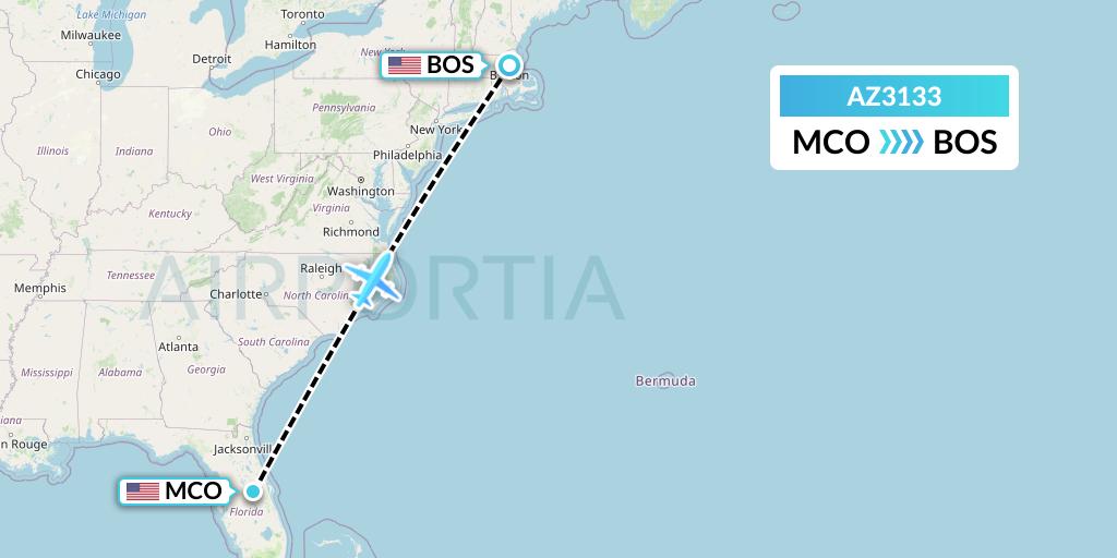 AZ3133 ITA Airways Flight Map: Orlando to Boston