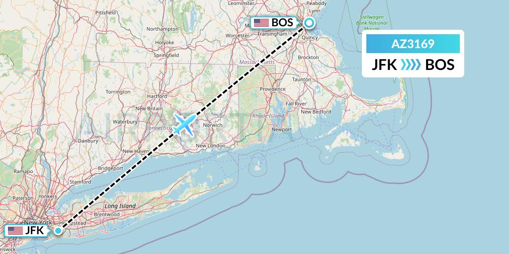 AZ3169 ITA Airways Flight Map: New York to Boston