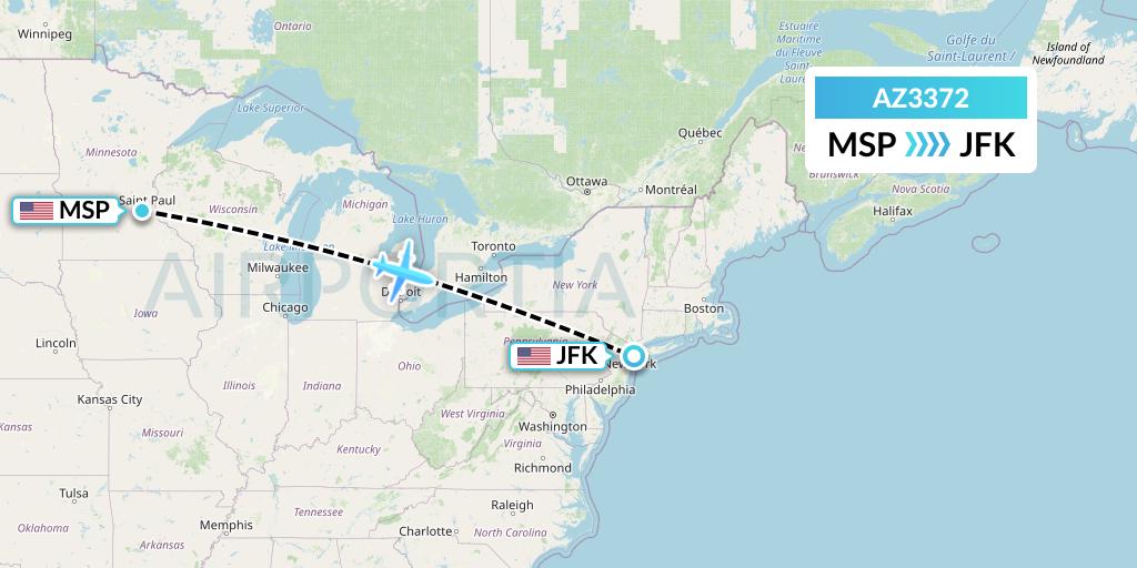 AZ3372 ITA Airways Flight Map: Minneapolis to New York