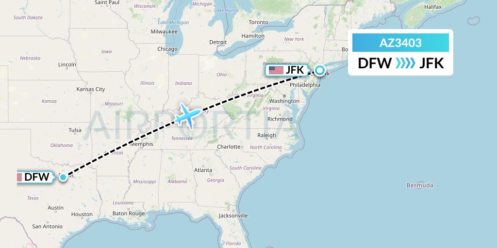 AZ3403 ITA Airways Flight Map: Dallas to New York