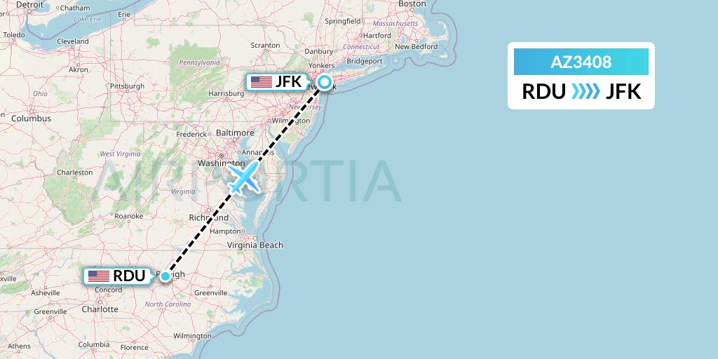 AZ3408 ITA Airways Flight Map: Raleigh-Durham to New York