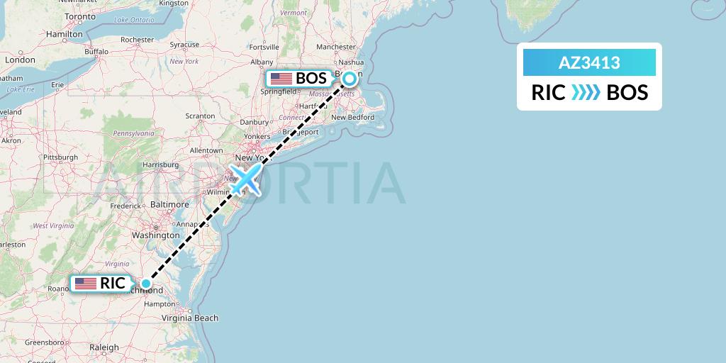 AZ3413 ITA Airways Flight Map: Richmond to Boston