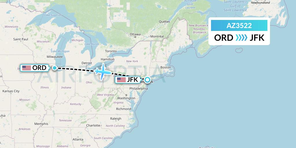AZ3522 ITA Airways Flight Map: Chicago to New York