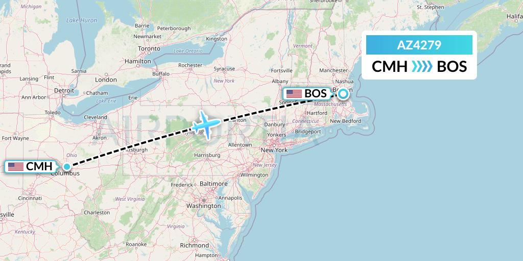 AZ4279 ITA Airways Flight Map: Columbus to Boston