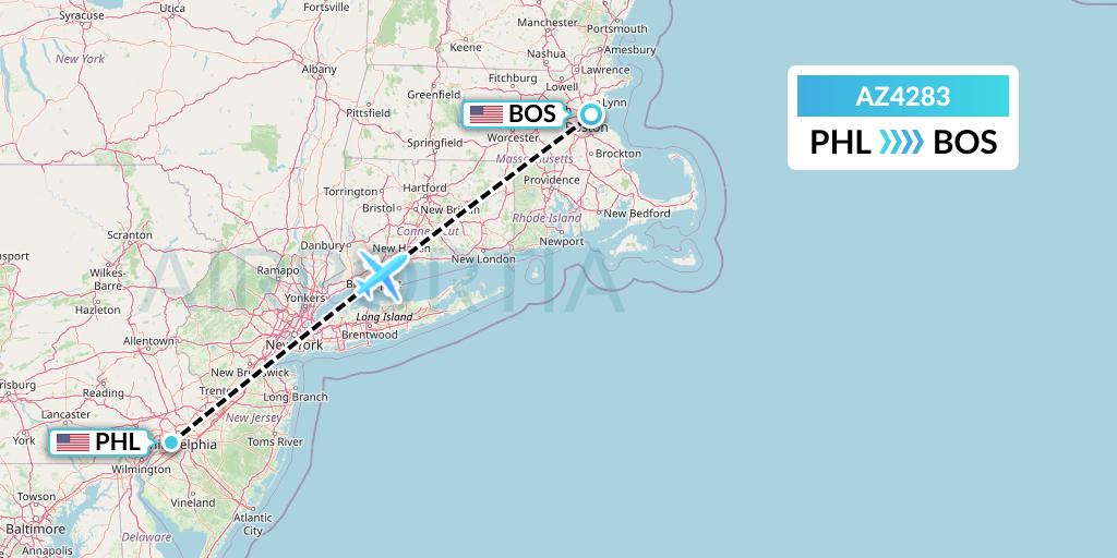 AZ4283 ITA Airways Flight Map: Philadelphia to Boston