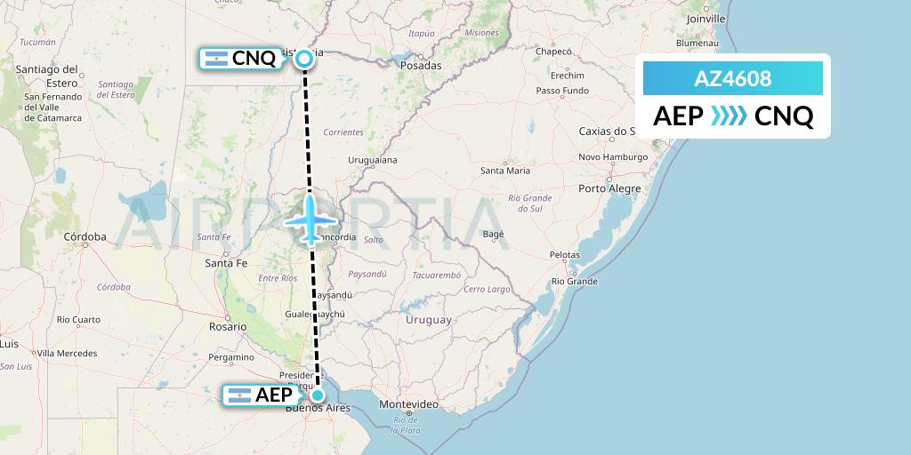 AZ4608 ITA Airways Flight Map: Buenos Aires to Corrientes