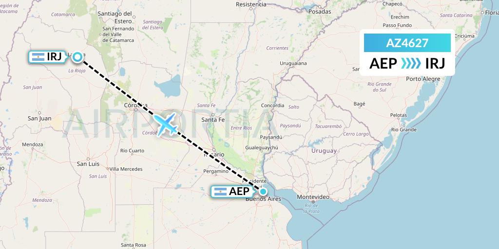 AZ4627 ITA Airways Flight Map: Buenos Aires to La Rioja