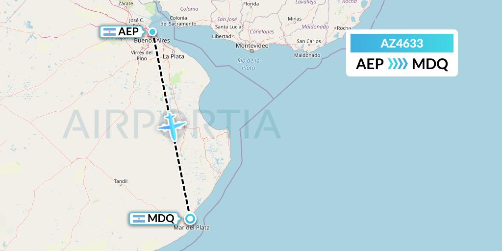 AZ4633 ITA Airways Flight Map: Buenos Aires to Mar del Plata