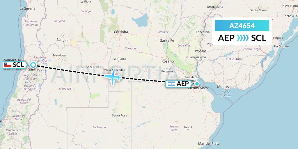 AZ4654 ITA Airways Flight Map: Buenos Aires to Santiago