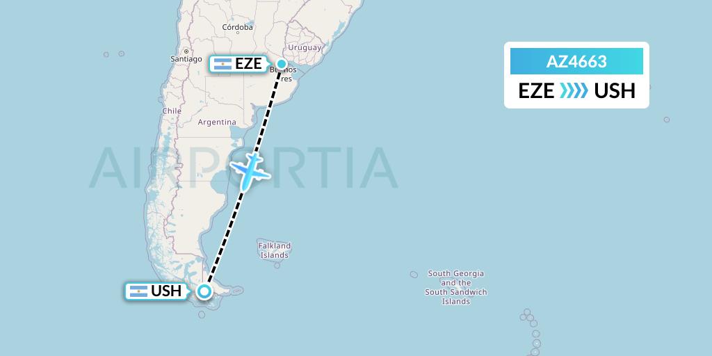 AZ4663 ITA Airways Flight Map: Buenos Aires to Ushuaia