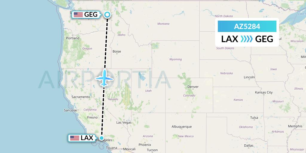 AZ5284 ITA Airways Flight Map: Los Angeles to Spokane