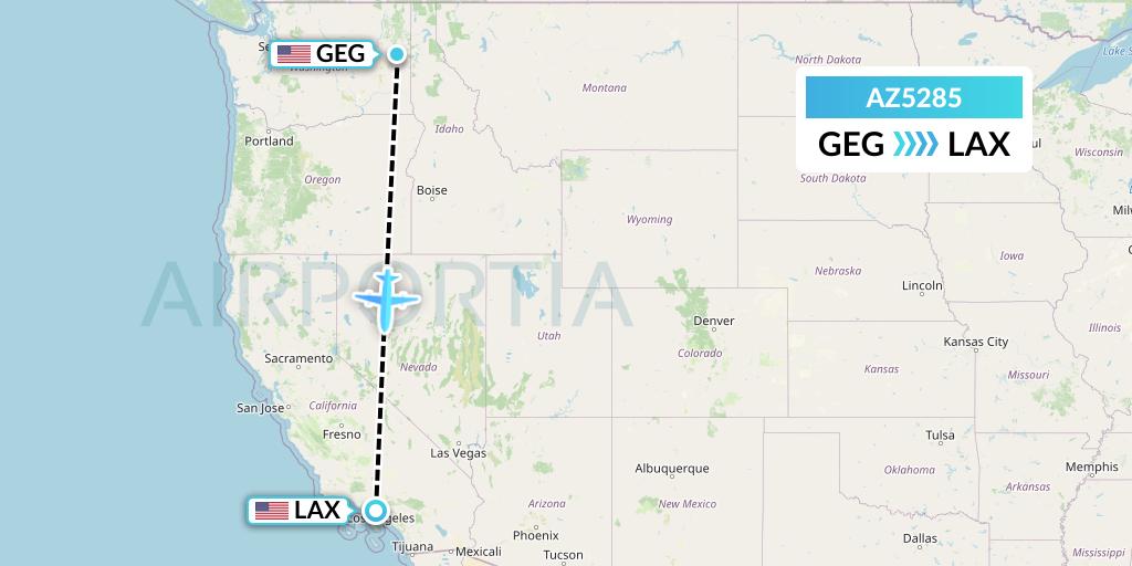 AZ5285 ITA Airways Flight Map: Spokane to Los Angeles