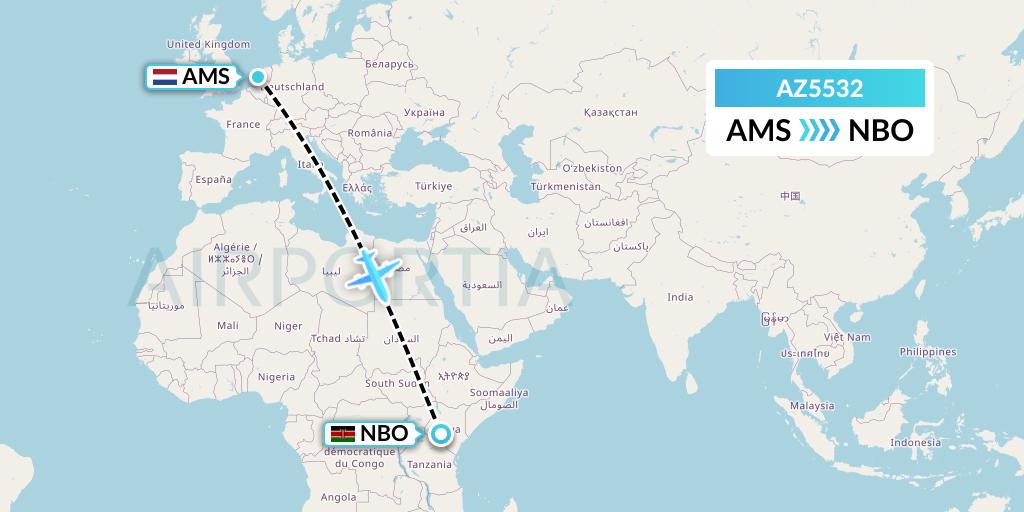 AZ5532 ITA Airways Flight Map: Amsterdam to Nairobi