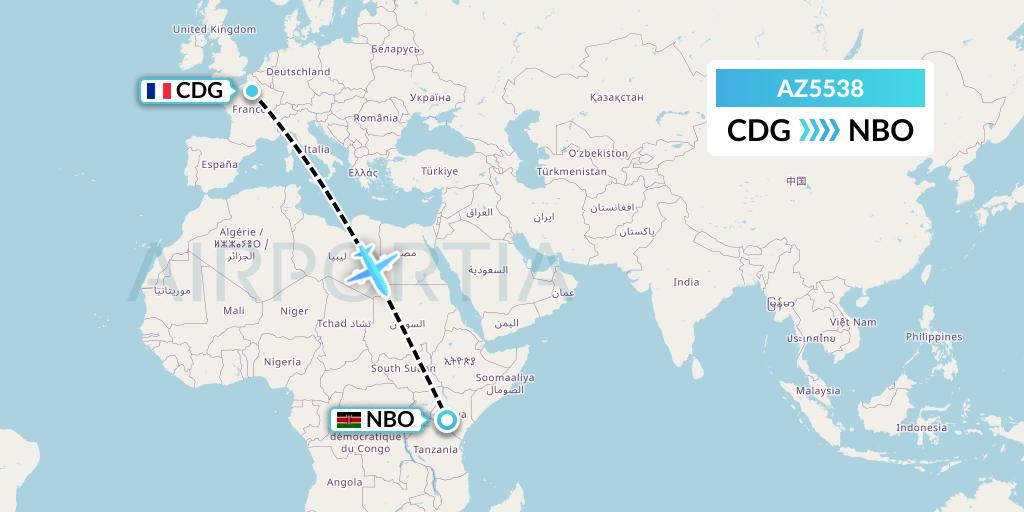 AZ5538 ITA Airways Flight Map: Paris to Nairobi
