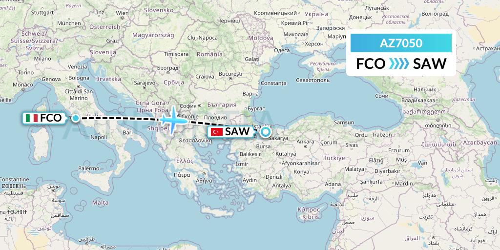 AZ7050 ITA Airways Flight Map: Rome to Istanbul