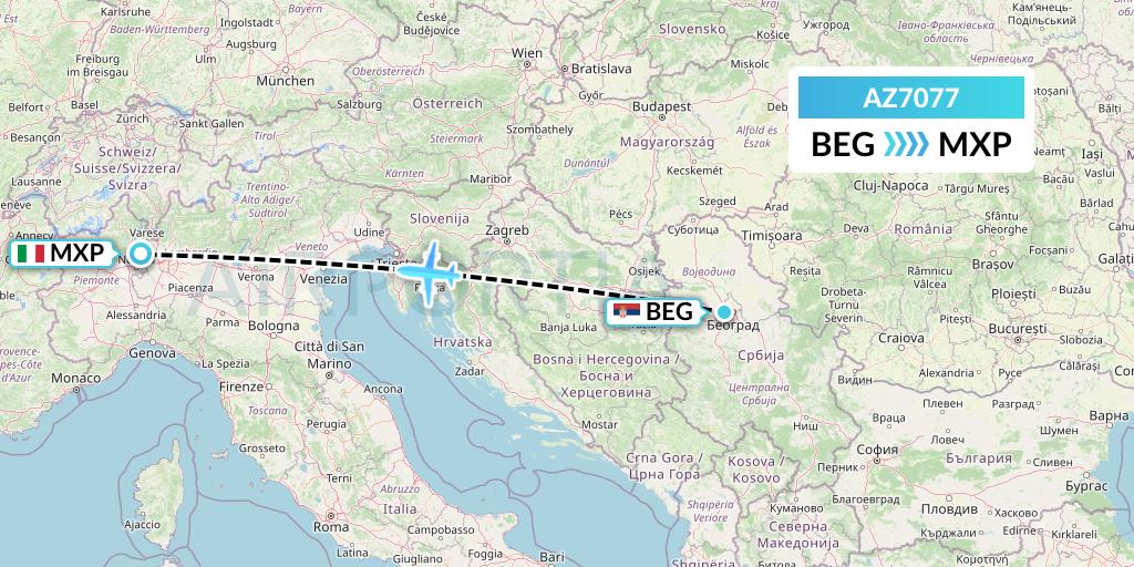 AZ7077 ITA Airways Flight Map: Belgrade to Milan