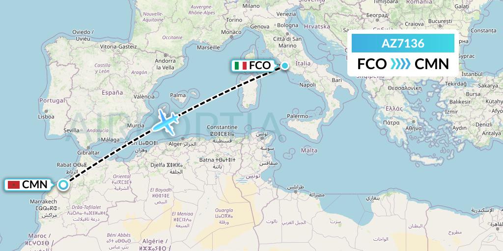 AZ7136 ITA Airways Flight Map: Rome to Casablanca