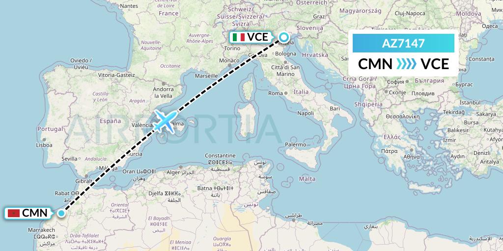 AZ7147 ITA Airways Flight Map: Casablanca to Venice