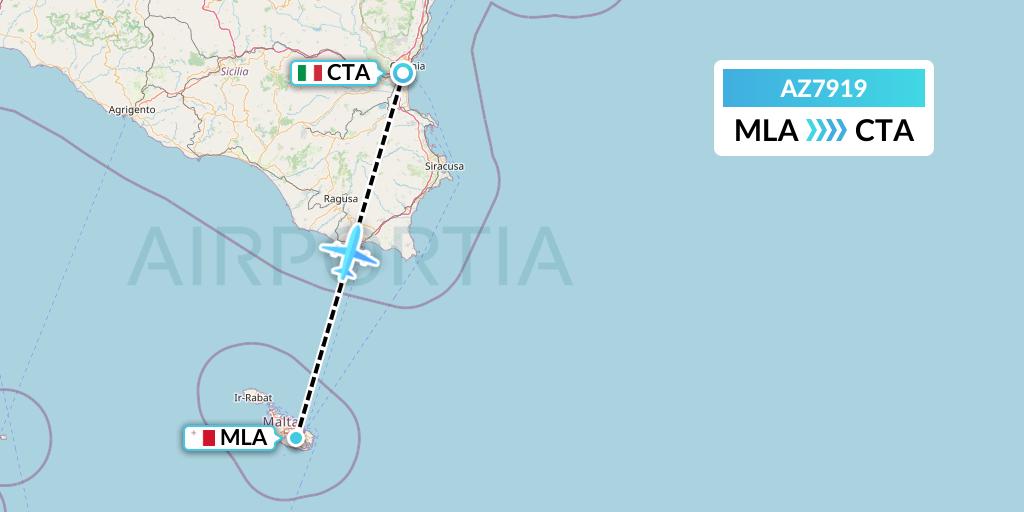 AZ7919 ITA Airways Flight Map: Malta to Catania