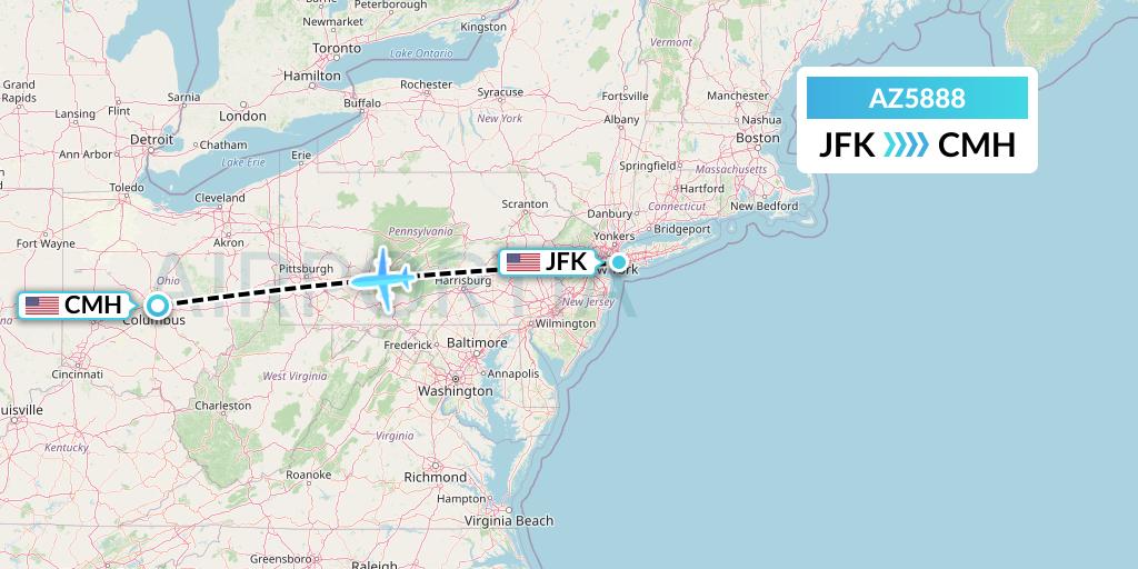 AZ5888 ITA Airways Flight Map: New York to Columbus