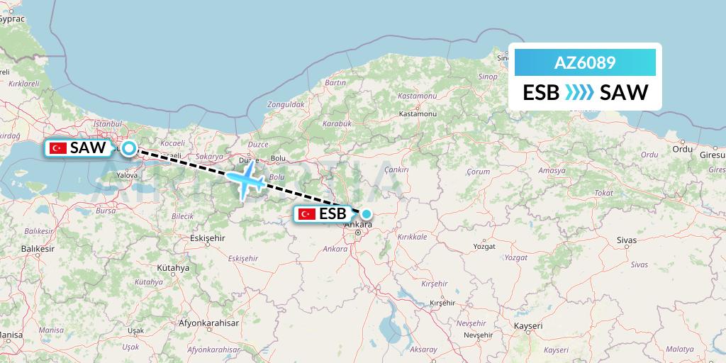 AZ6089 ITA Airways Flight Map: Ankara to Istanbul