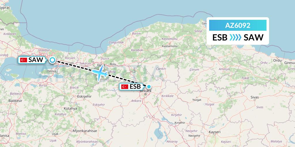 AZ6092 ITA Airways Flight Map: Ankara to Istanbul