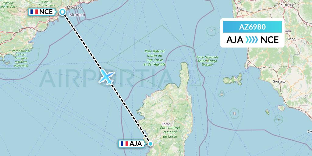 AZ6980 ITA Airways Flight Map: Ajaccio to Nice