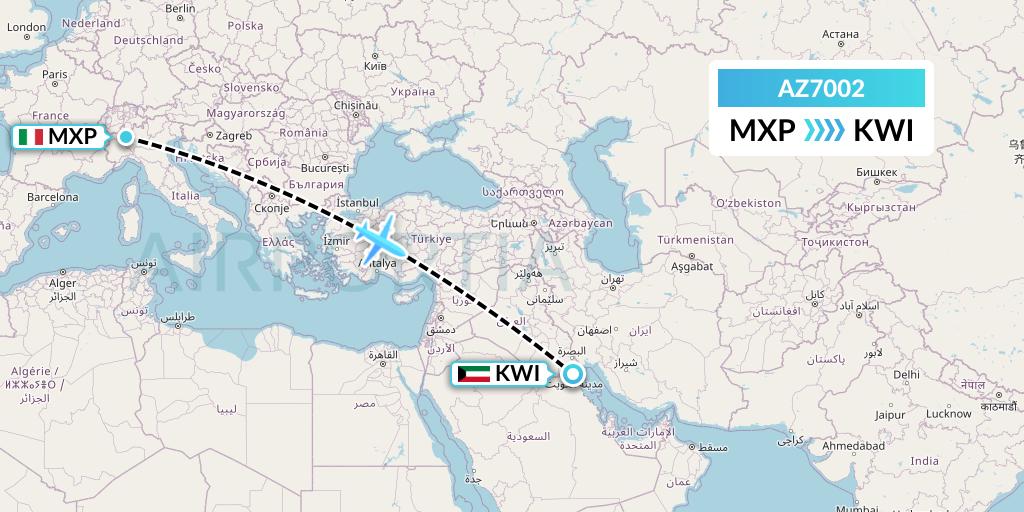 AZ7002 ITA Airways Flight Map: Milan to Kuwait City