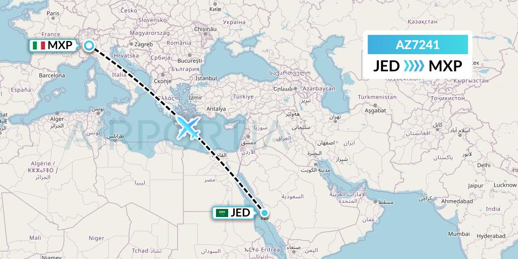 AZ7241 ITA Airways Flight Map: Jeddah to Milan